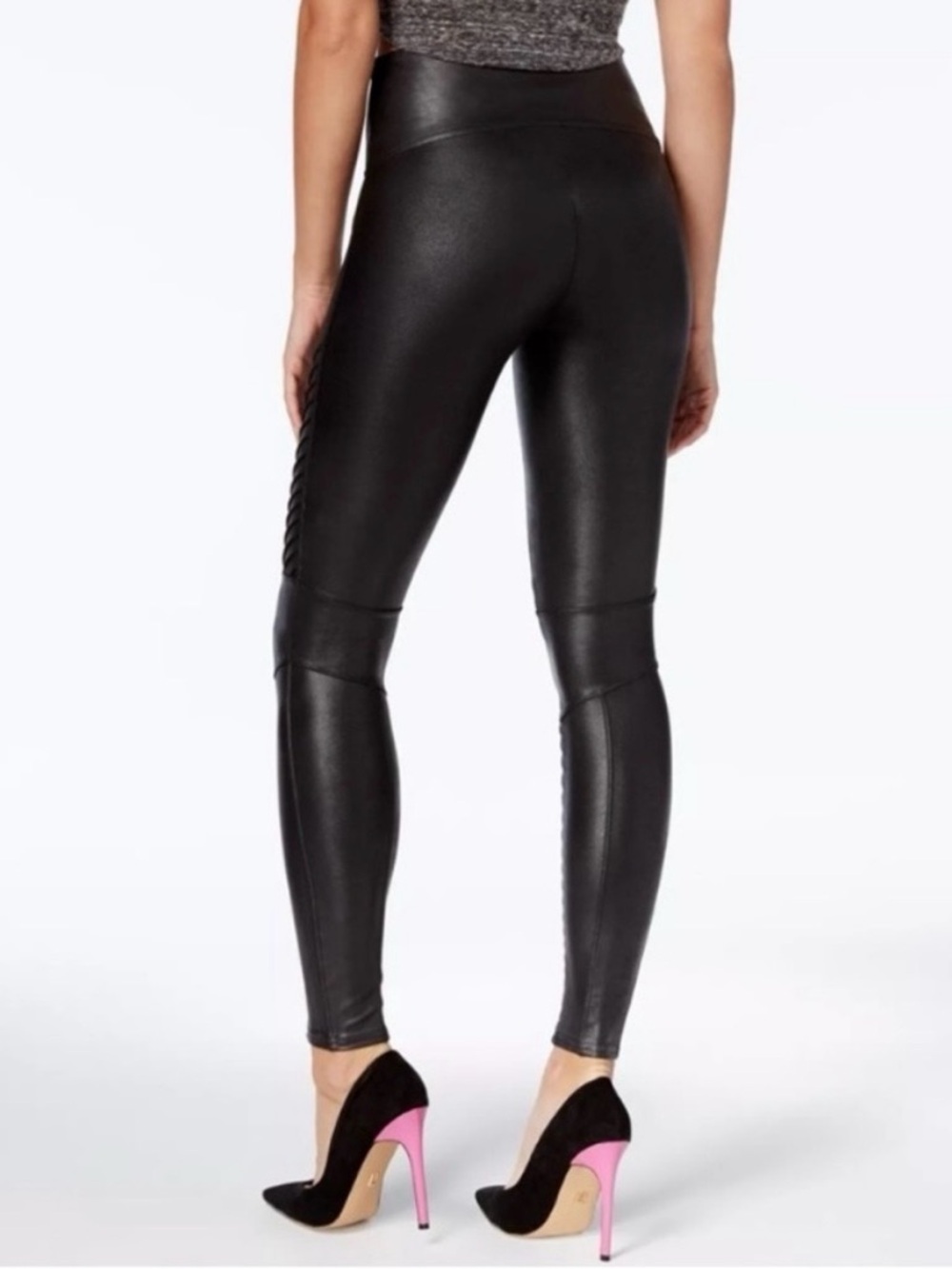 SPANX Faux Leather High-Waist Moto Leggings - Black - Picture 6 of 9